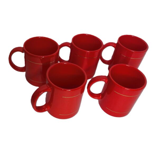 Vintage Maxwell House Instant Coffee Mugs Cups Red Gold Trim 12 OZ Set of 5 - Picture 3 of 6